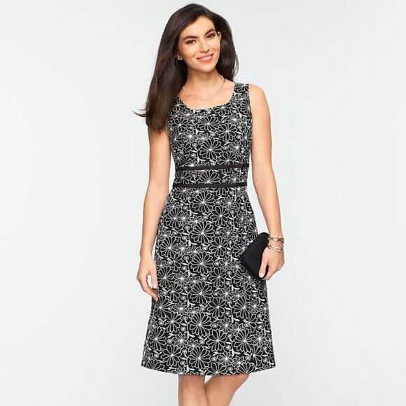 Talbots Embroidered Daisy A Line Sundress Black White 4P preppy linen cotton - Picture 1 of 8
